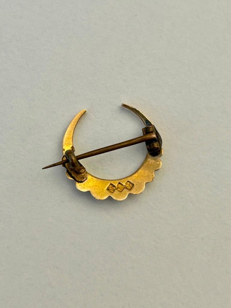 Antique 15ct Yellow Gold Pearl and Turquoise Moon Crescent Brooch - 3