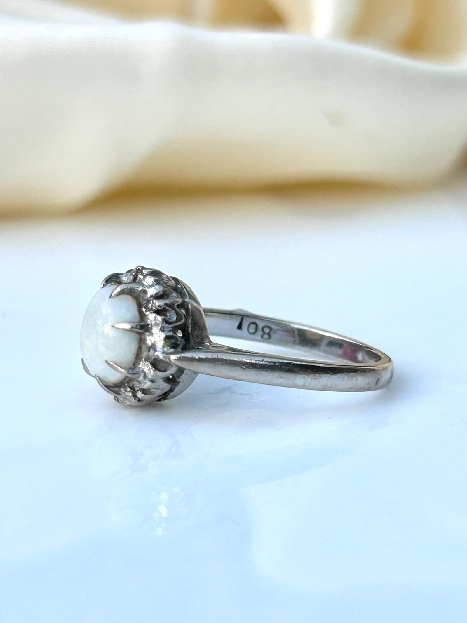 18ct White Gold Opal And Diamond Cluster Ring - 2