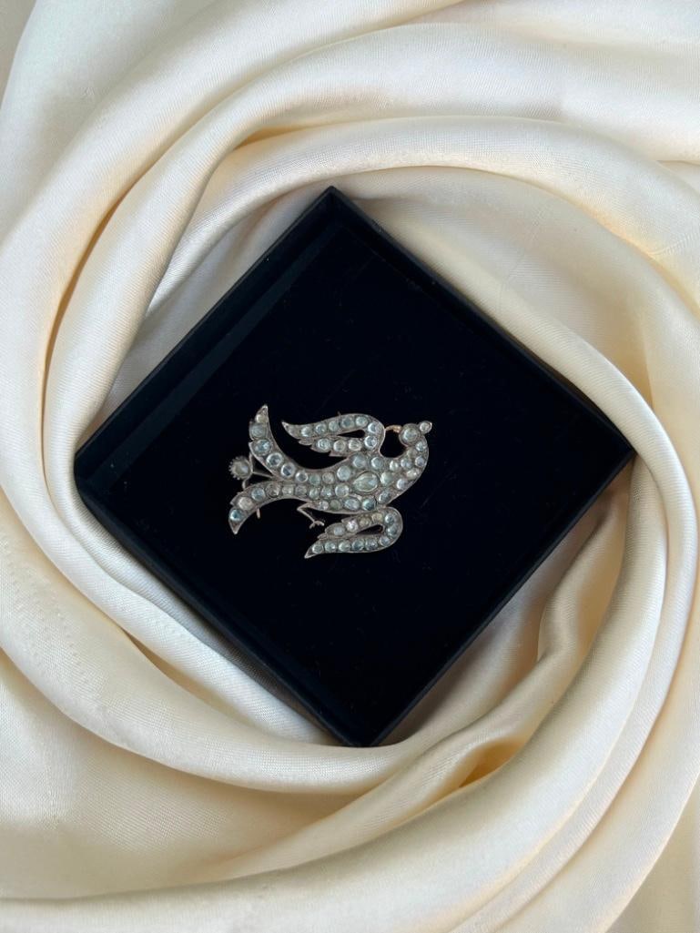 Large Antique Gold and Silver Paste Bird Brooch - 3