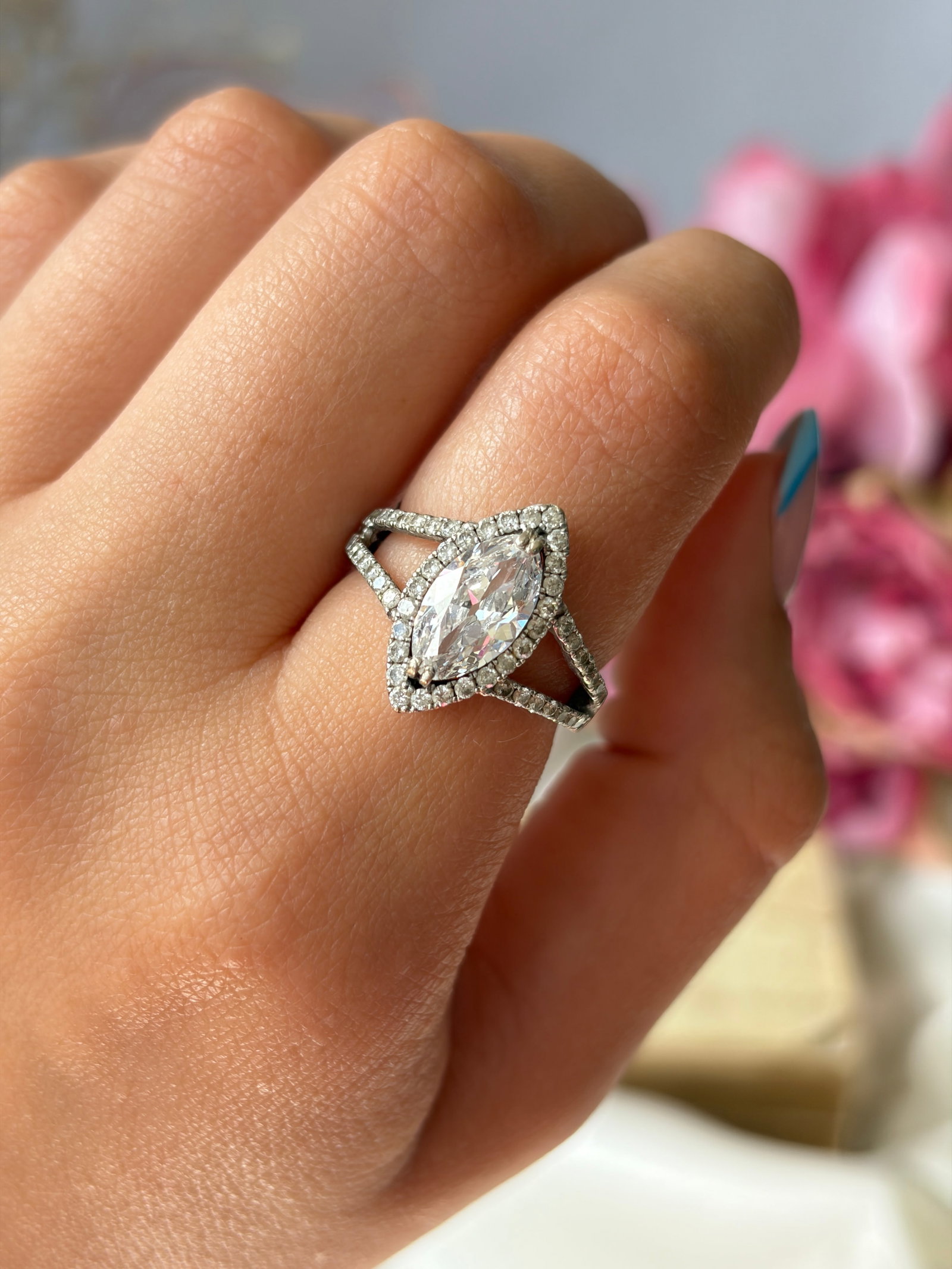Large 2.48ct Diamond Marquise Halo Ring in 18ct White Gold - 10