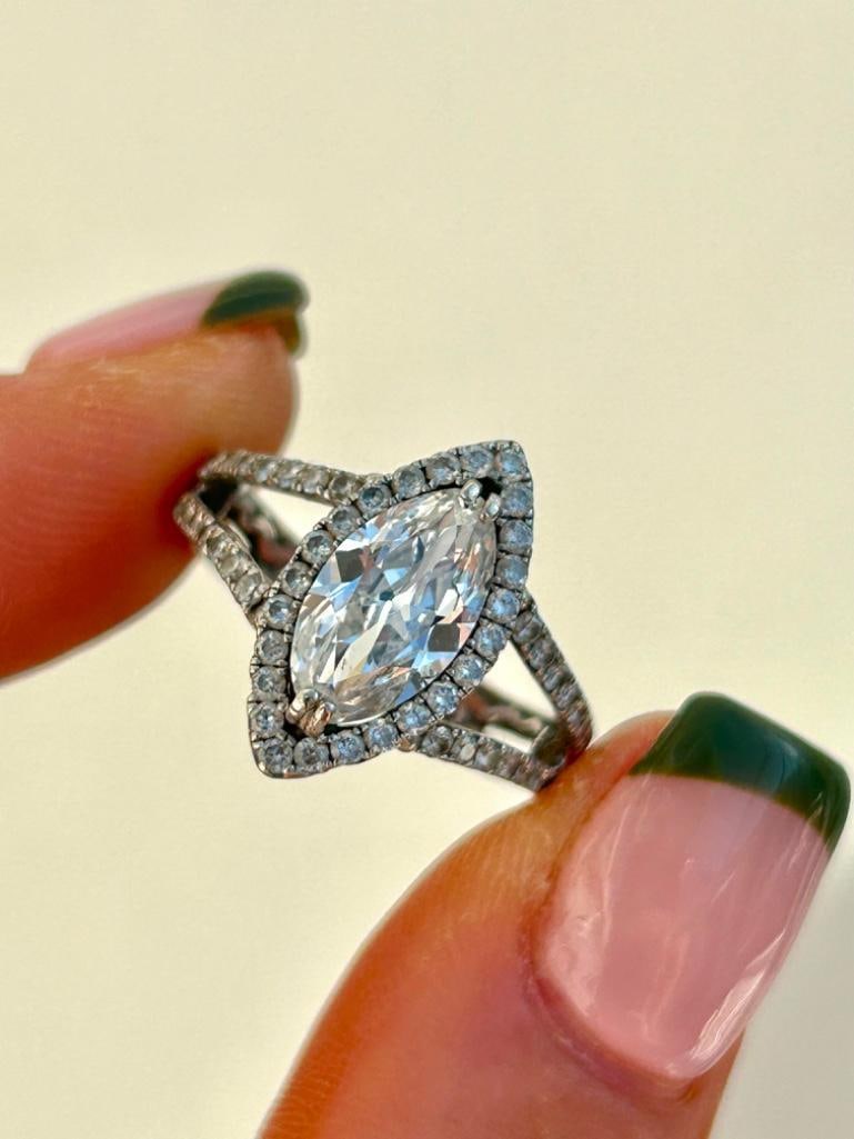 Large 2.48ct Diamond Marquise Halo Ring in 18ct White Gold - 2