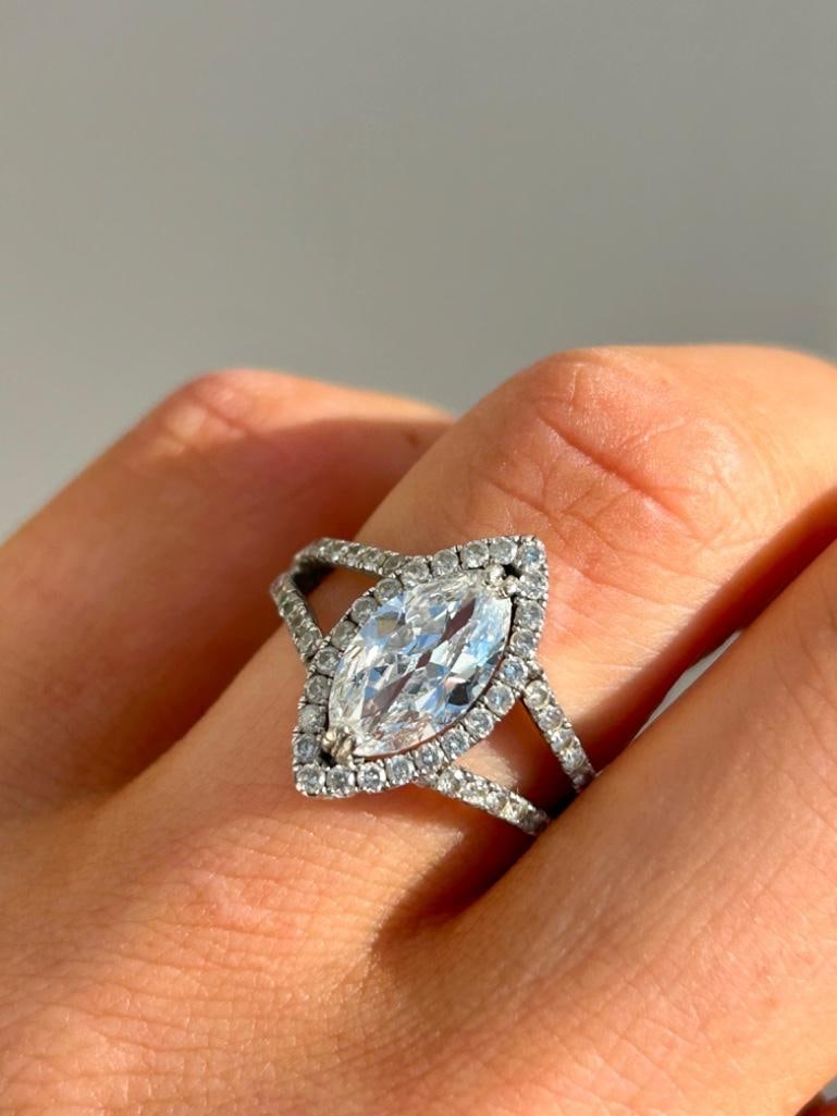 Large 2.48ct Diamond Marquise Halo Ring in 18ct White Gold - 3