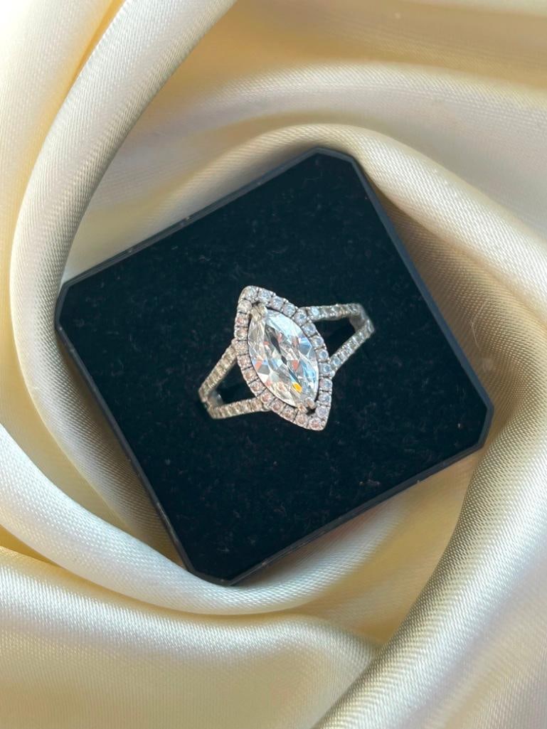 Large 2.48ct Diamond Marquise Halo Ring in 18ct White Gold - 5