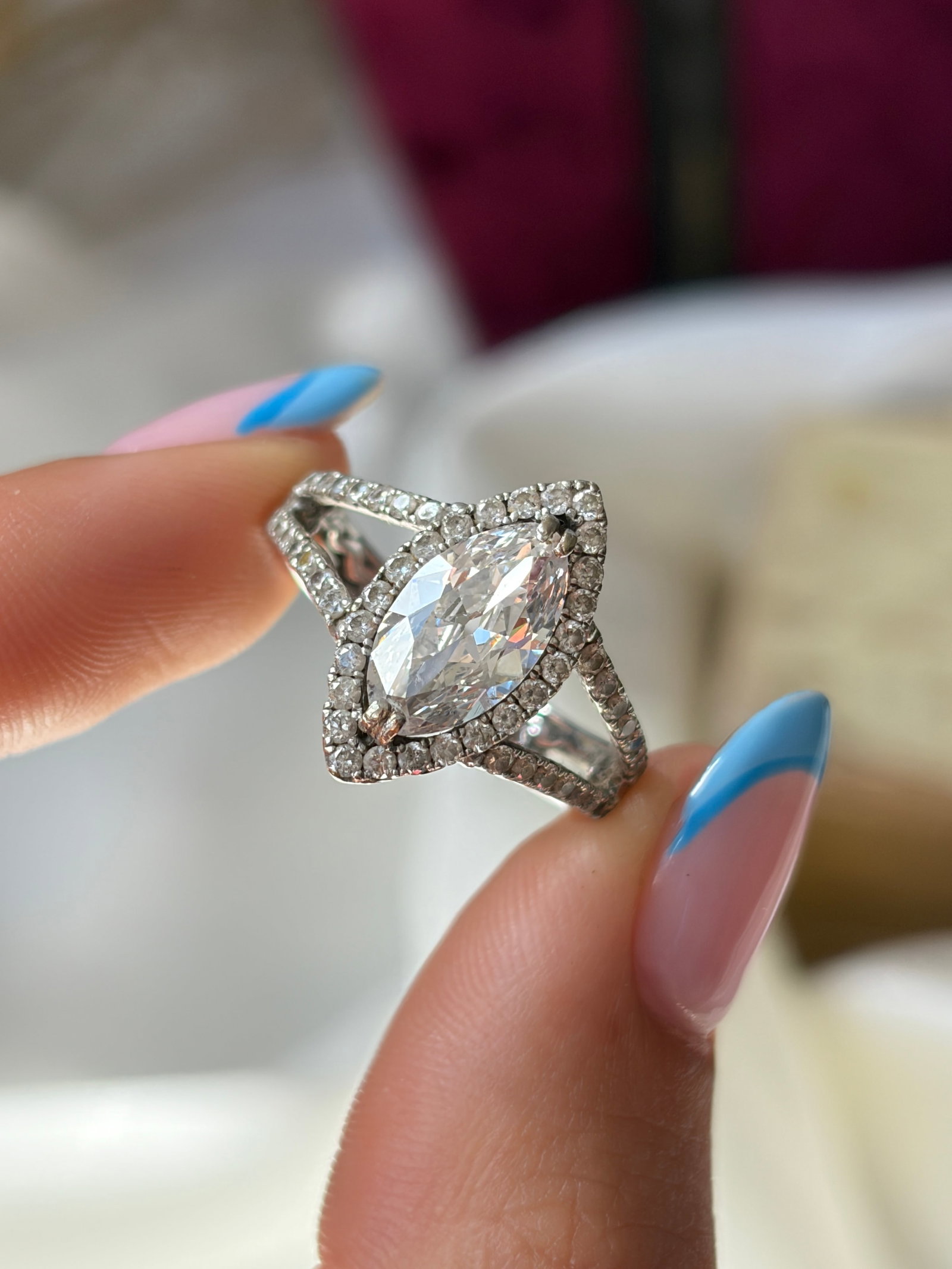 Large 2.48ct Diamond Marquise Halo Ring in 18ct White Gold - 7