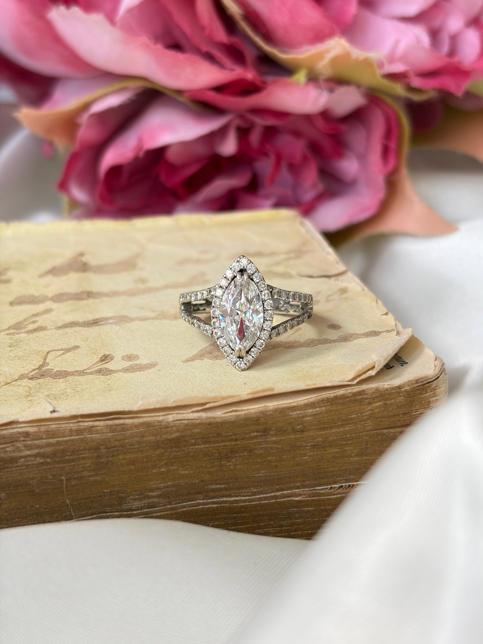 Large 2.48ct Diamond Marquise Halo Ring in 18ct White Gold - 9