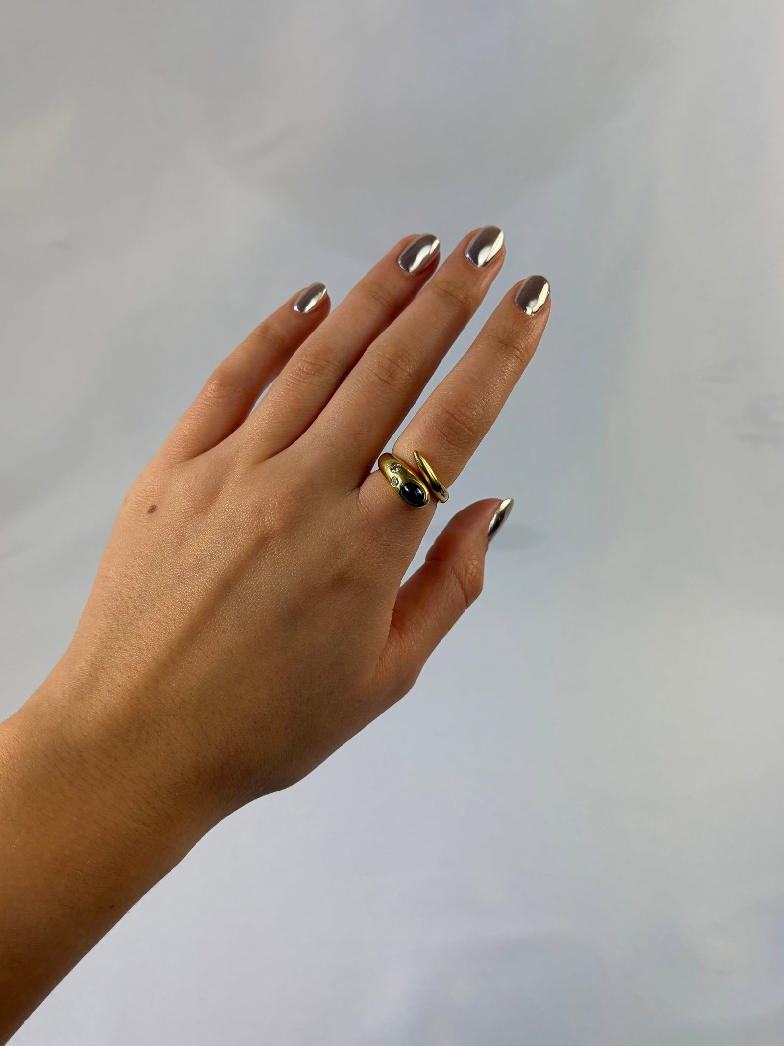 Vintage 18ct Yellow Gold Sapphire and Diamond Wrapped Snake Ring - 10