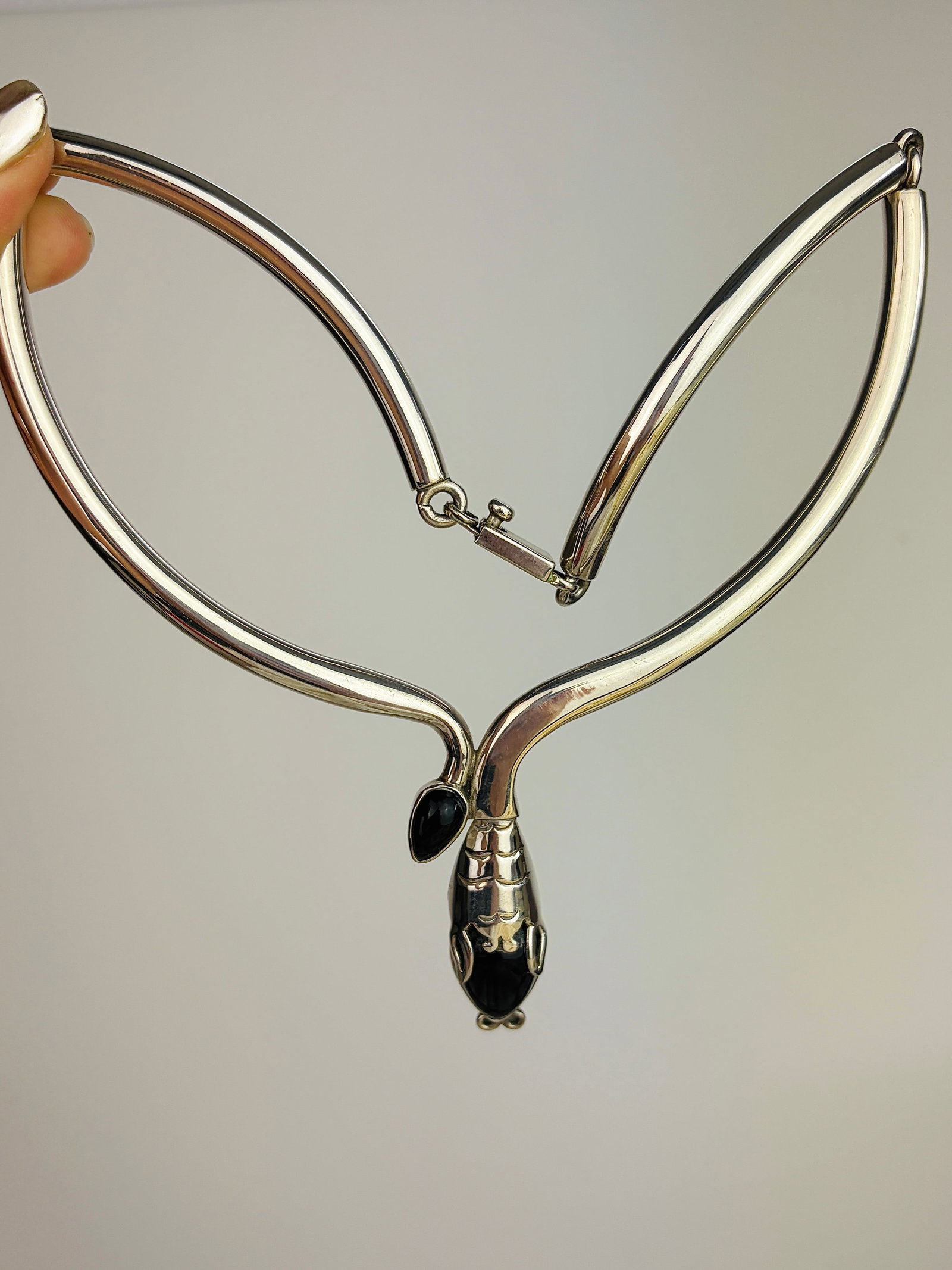 Mexican 925 Silver Snake Collar Necklace - 2