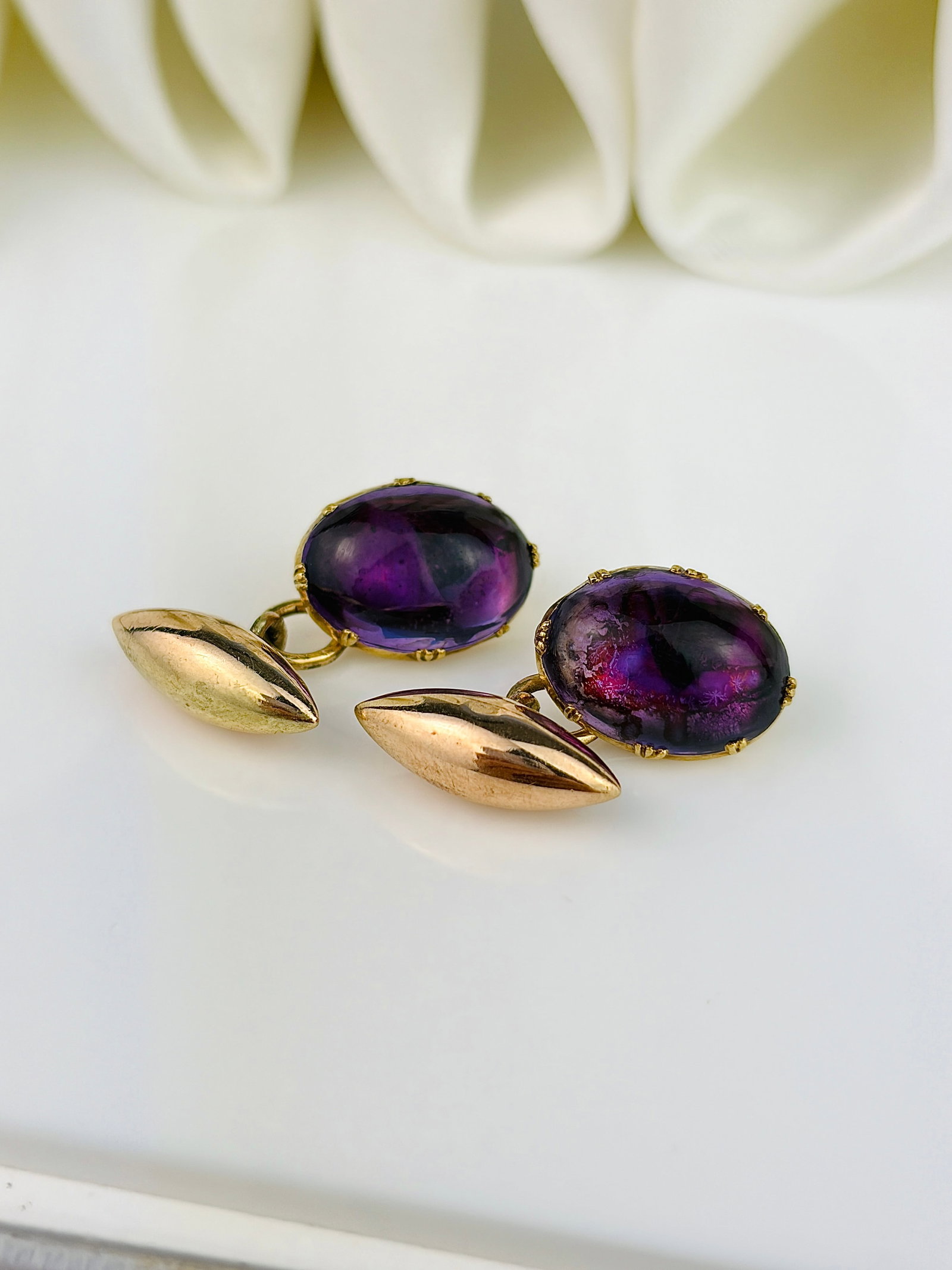 Antique Gold and Cabochon Amethyst Torpedo Cuff Links - 3