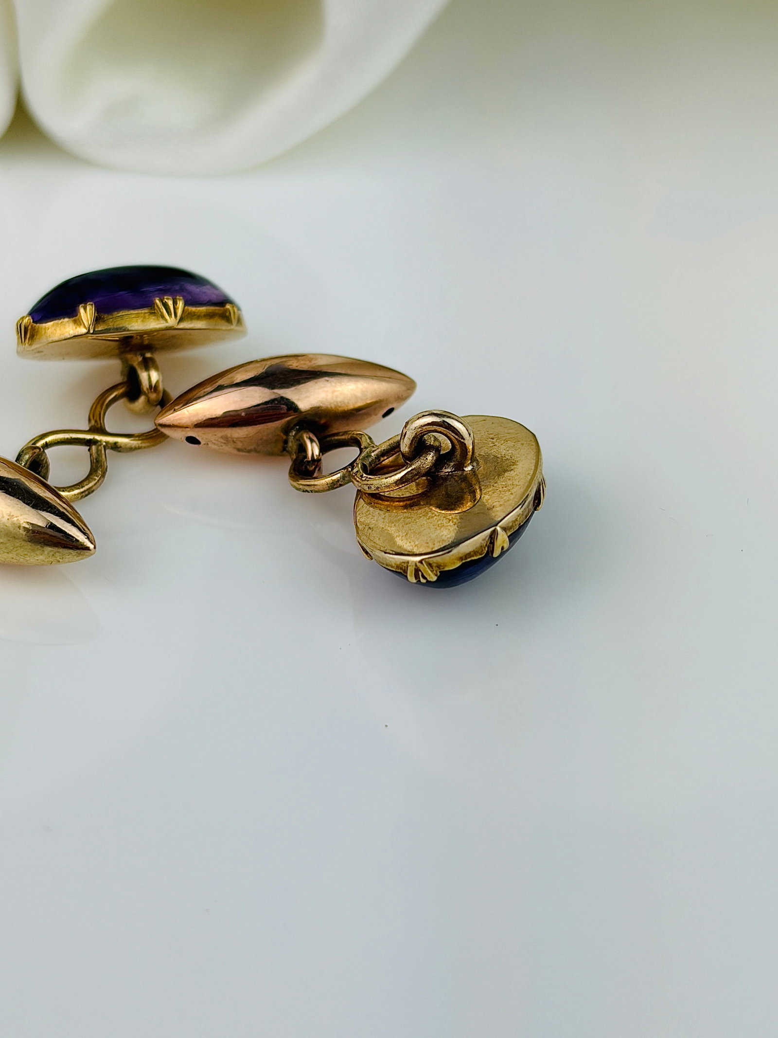 Antique Gold and Cabochon Amethyst Torpedo Cuff Links - 5