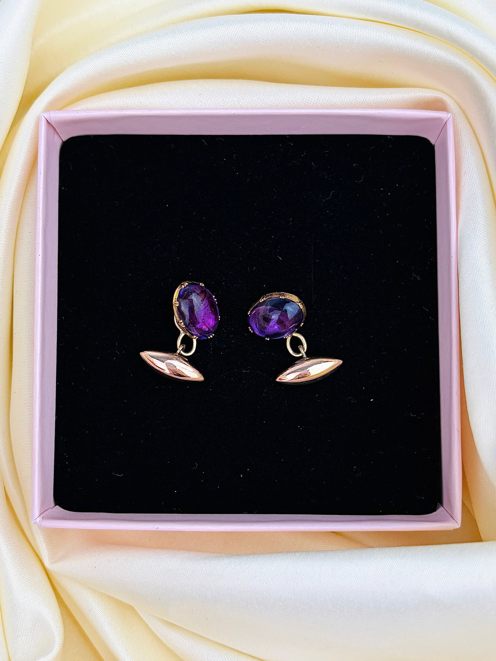 Antique Gold and Cabochon Amethyst Torpedo Cuff Links - 6
