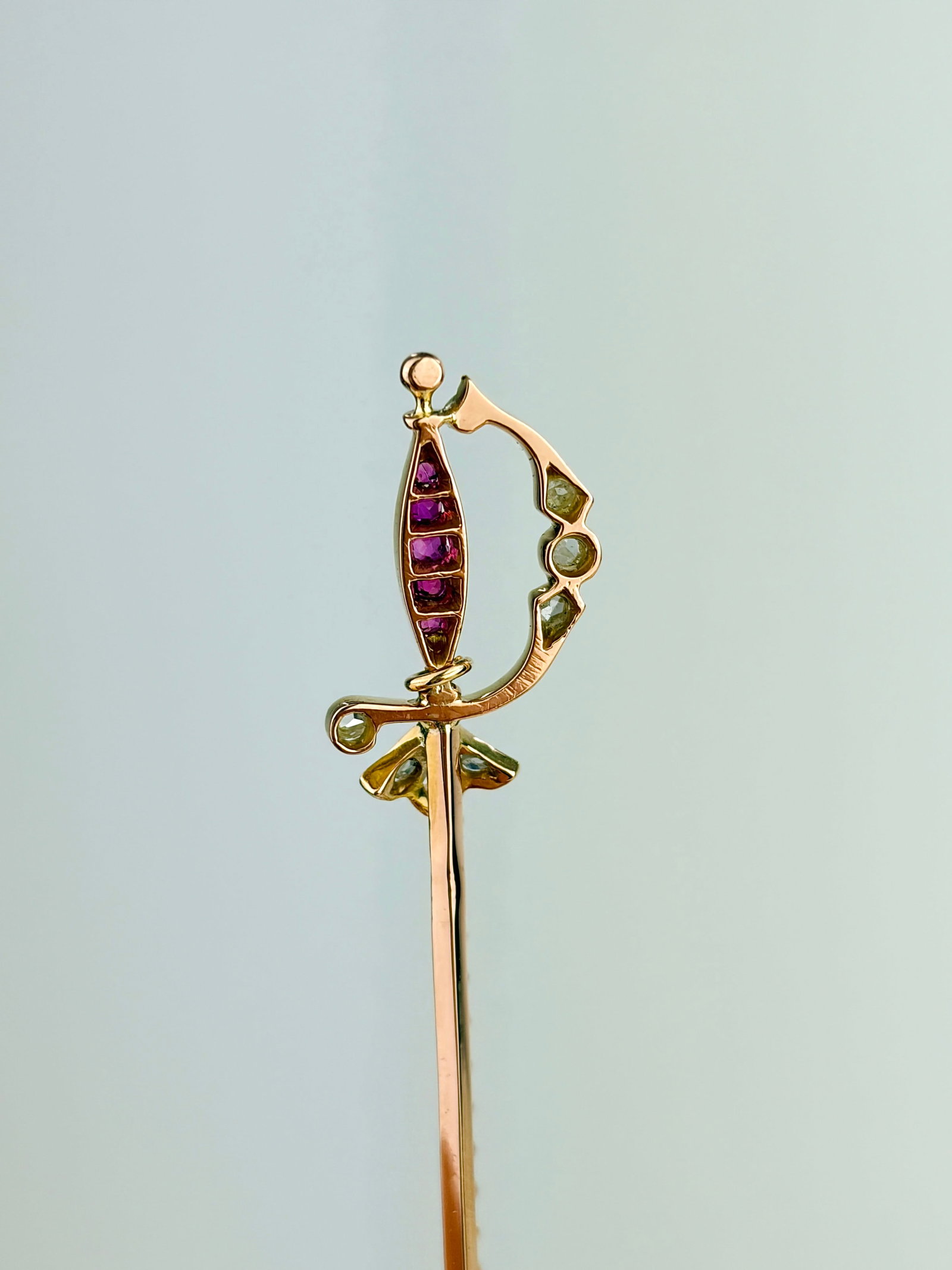 Antique Boxed Ruby and Diamond Sword Stick Pin Brooch in Gold - 4