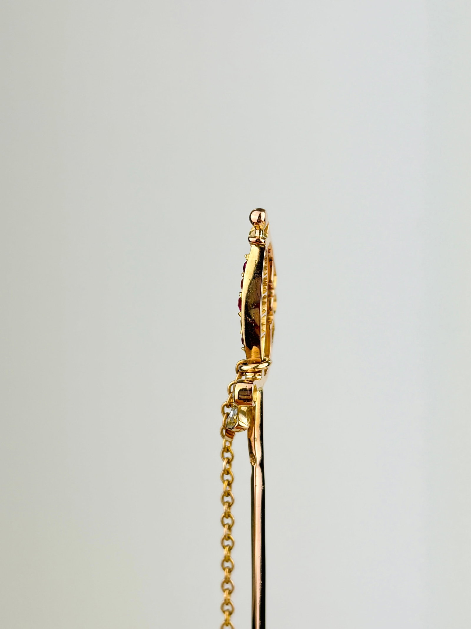 Antique Boxed Ruby and Diamond Sword Stick Pin Brooch in Gold - 5