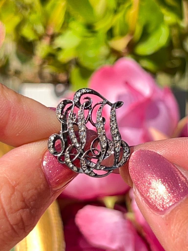 Antique Rose Cut Diamond Monogram Brooch - 3