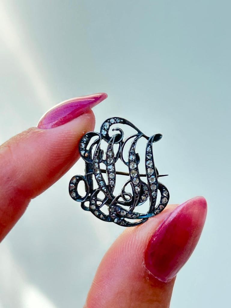 Antique Rose Cut Diamond Monogram Brooch - 8
