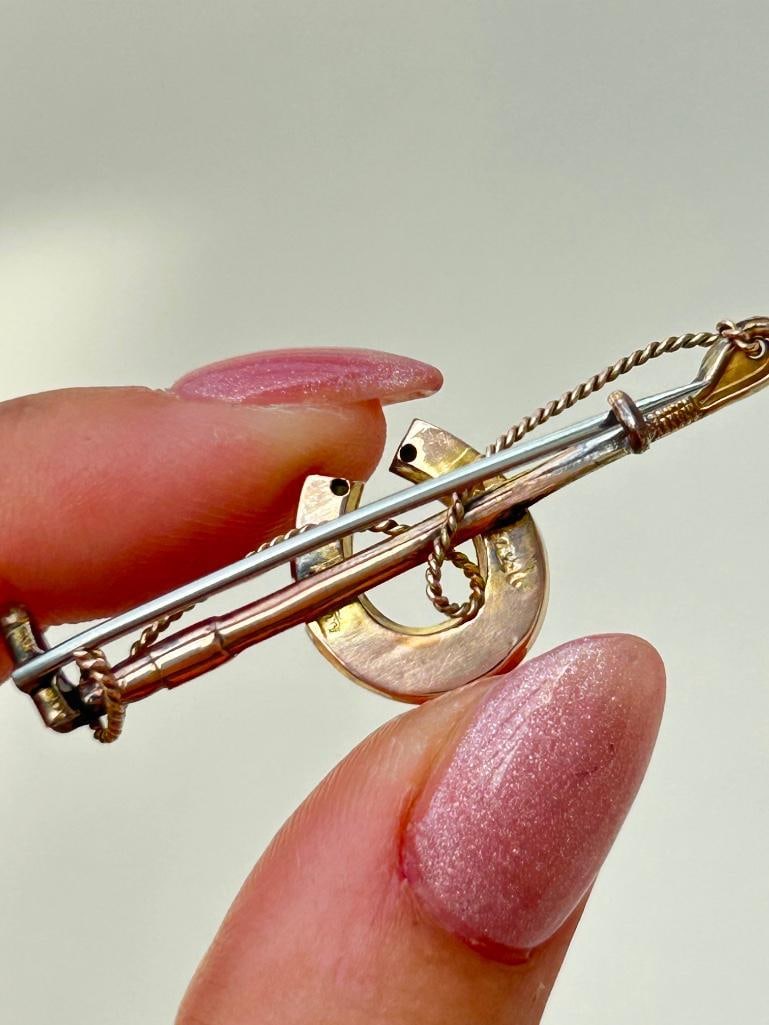Antique Gold Pearl Horseshoe Brooch - 6
