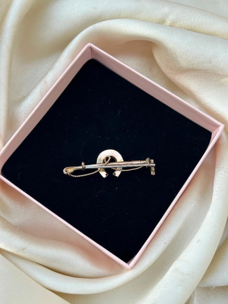 Antique Gold Pearl Horseshoe Brooch - 7