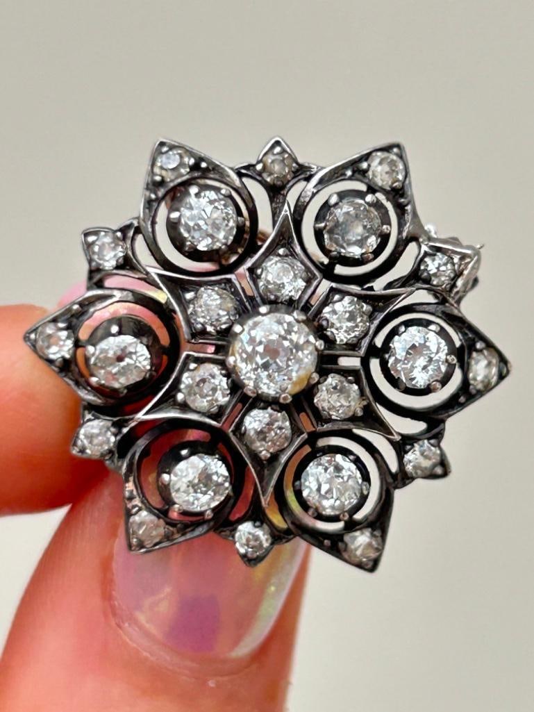Wonderful Antique Diamond Flower / Starburst Pendant with Brooch Fittings - 3