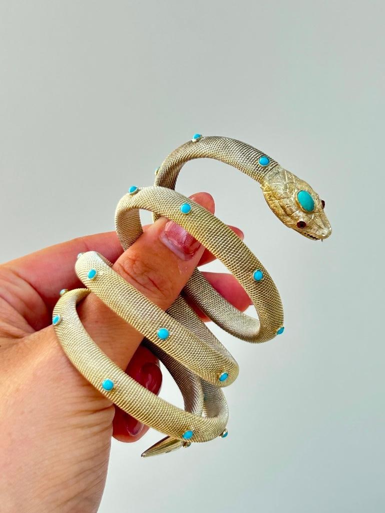 Outstanding antique coiled snake bangle bracelet - 5