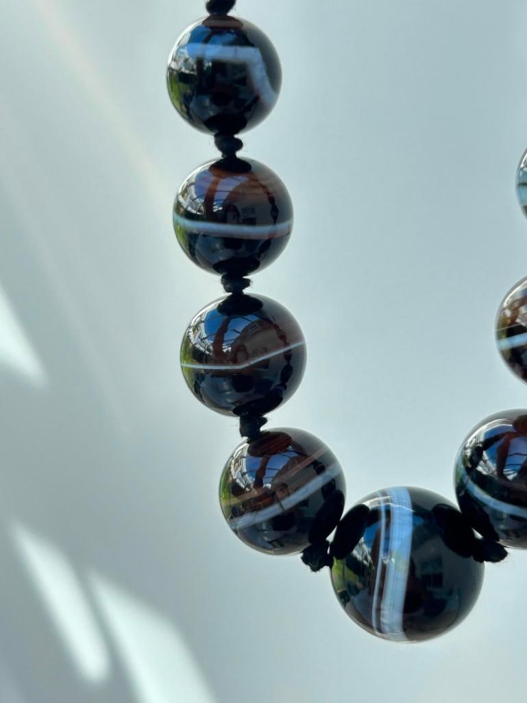Large Antique Banded Agate Beaded Necklace - 4