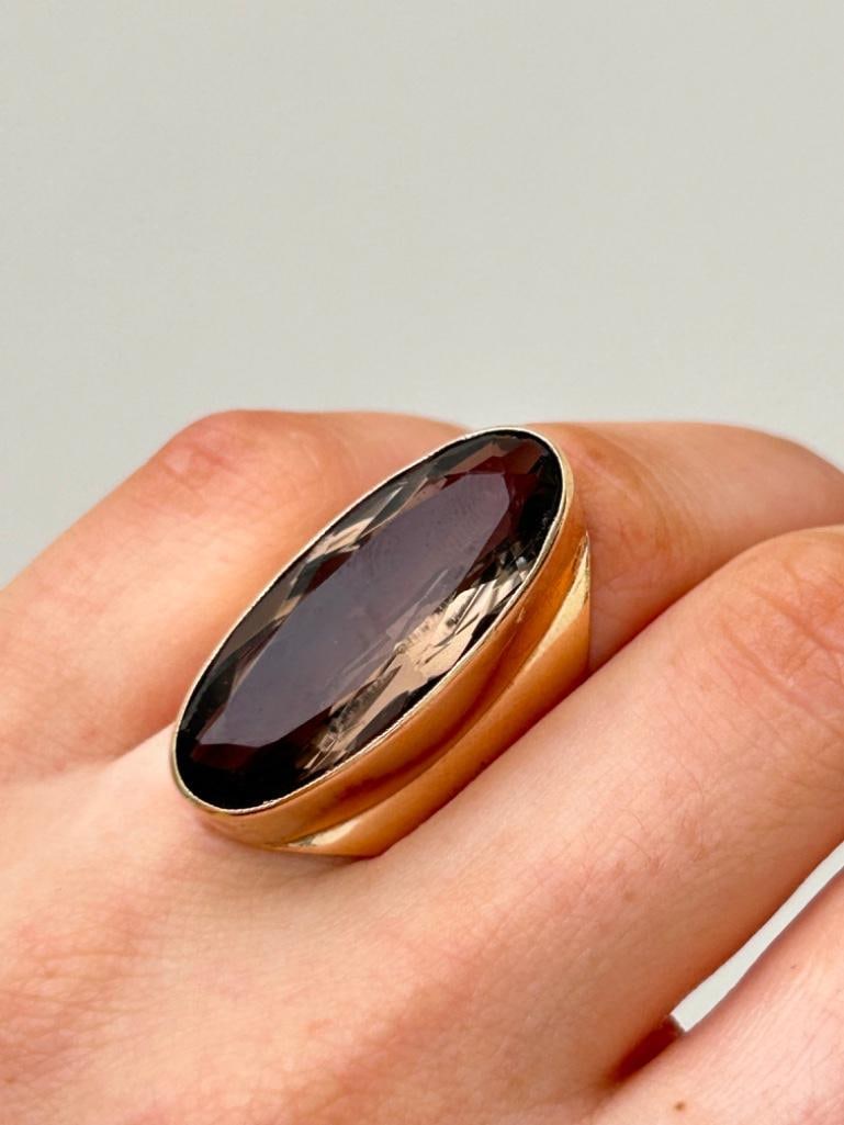 Huge Chunky Gold Smokey Quartz Cocktail Ring - 3