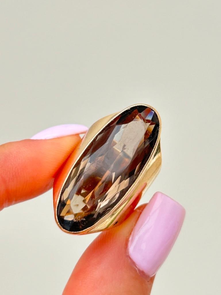 Huge Chunky Gold Smokey Quartz Cocktail Ring - 4