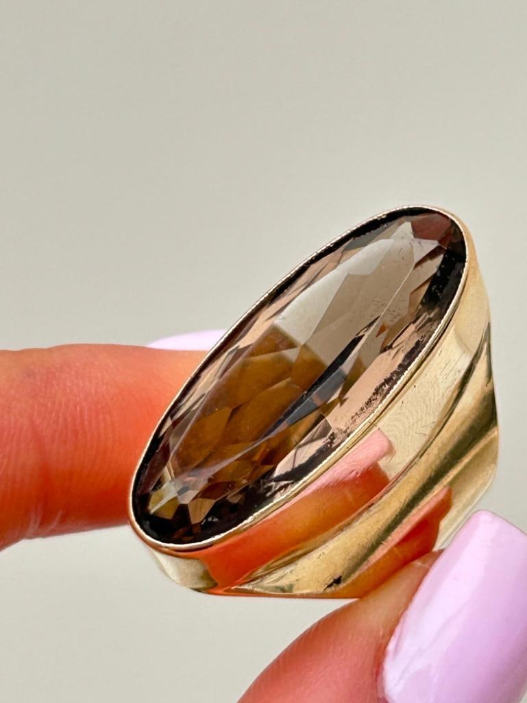 Huge Chunky Gold Smokey Quartz Cocktail Ring - 5
