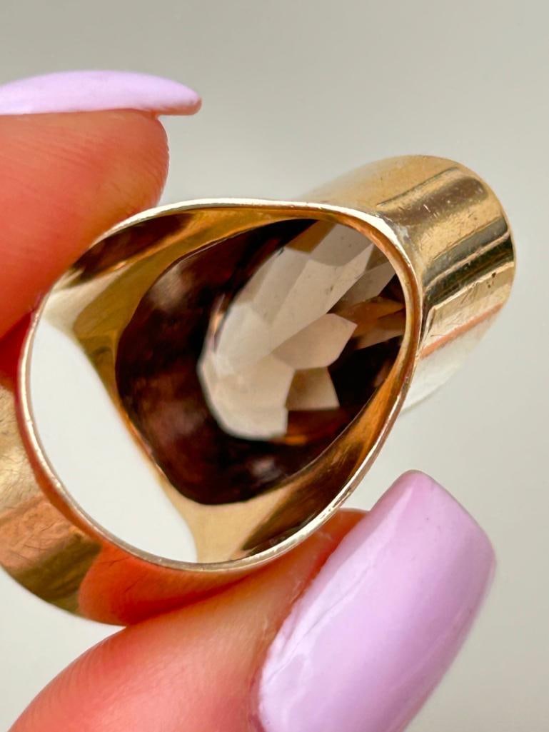 Huge Chunky Gold Smokey Quartz Cocktail Ring - 8