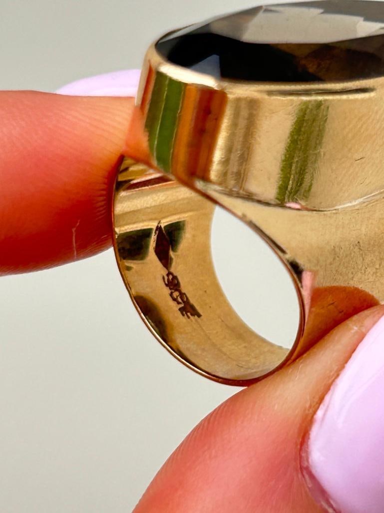 Huge Chunky Gold Smokey Quartz Cocktail Ring - 9