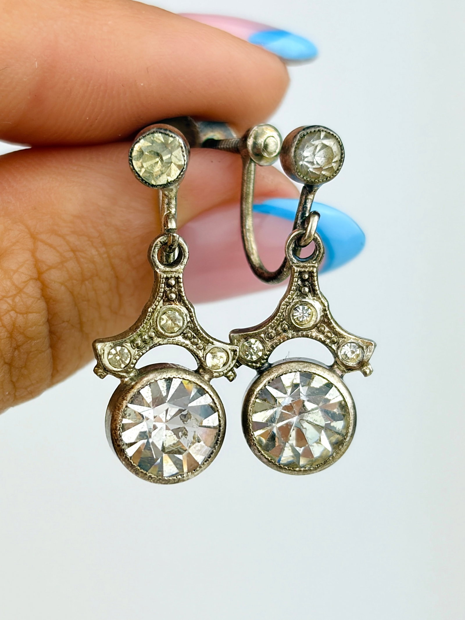 ANTIQUE BOXED PASTE SILVER SCREW BACK EARRINGS - 2