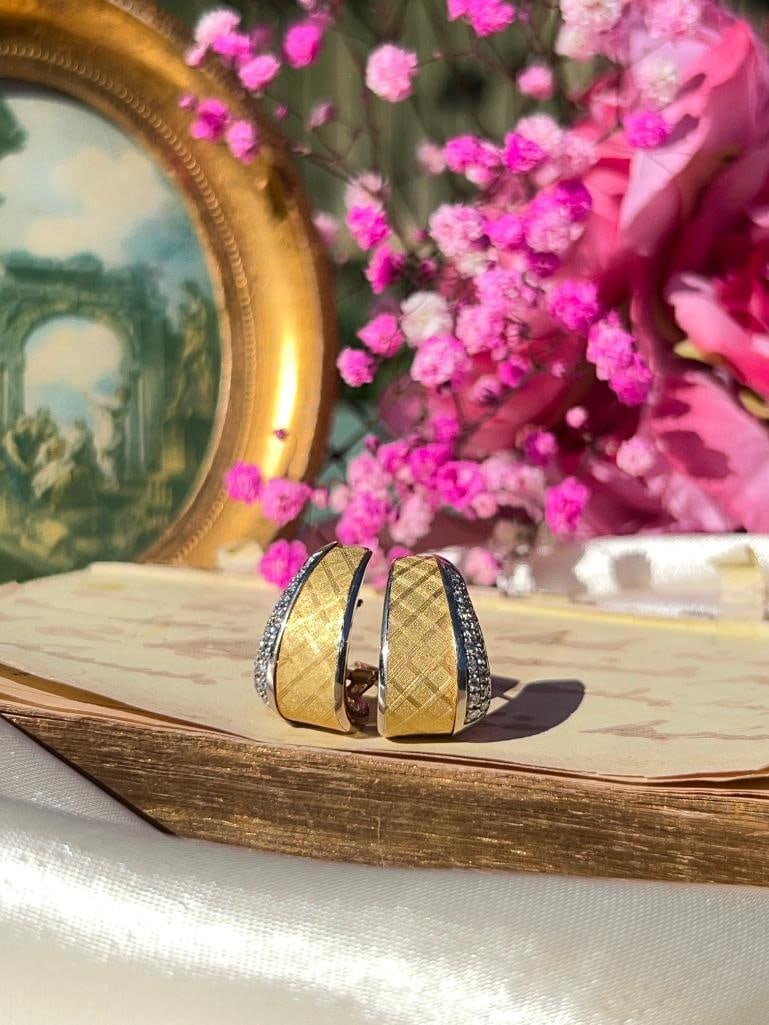 Chunky 18ct Yellow Gold and Diamond Earrings - 2
