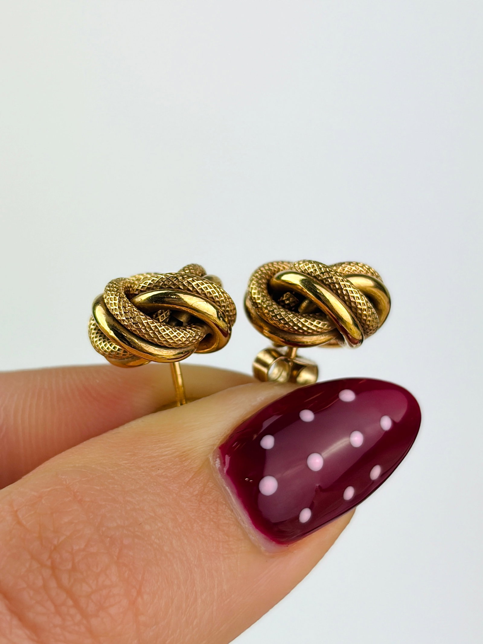 vintage 9ct yellow gold textured knot earrings - 2