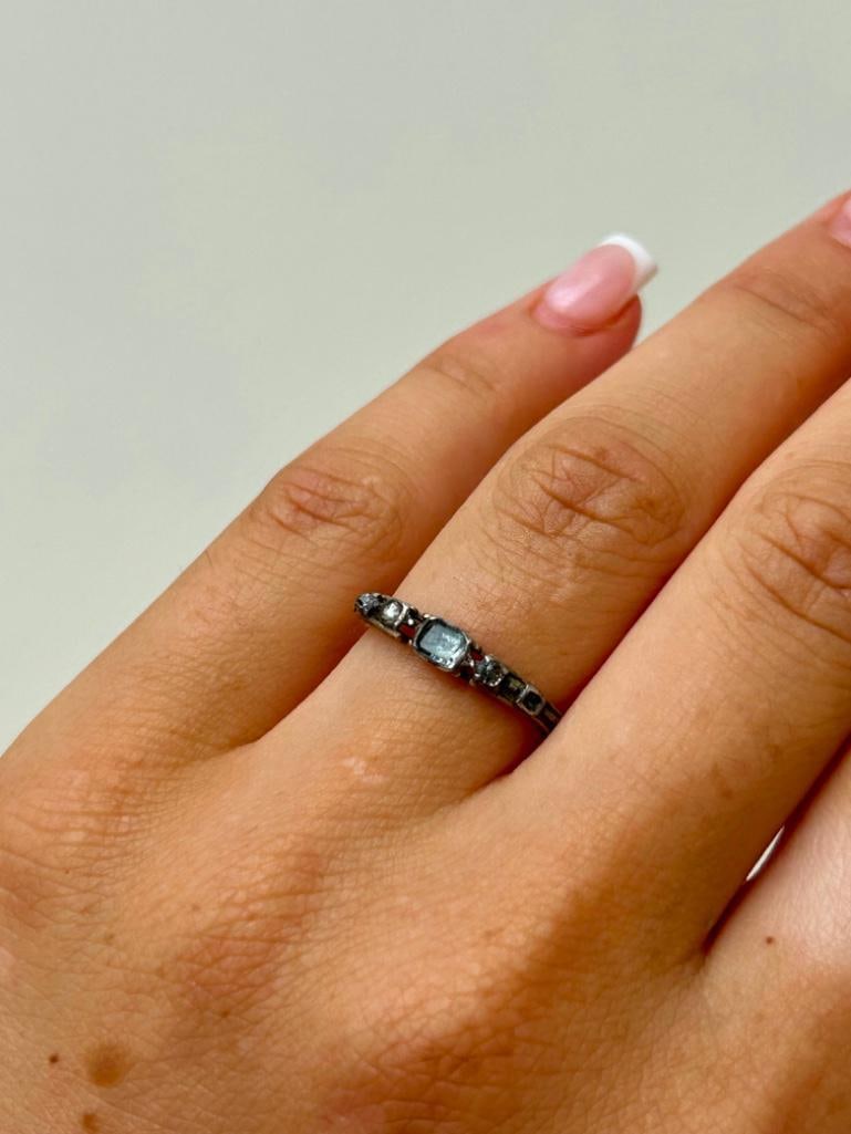 Sweet Georgian Era Diamond and Topaz Ring - 2