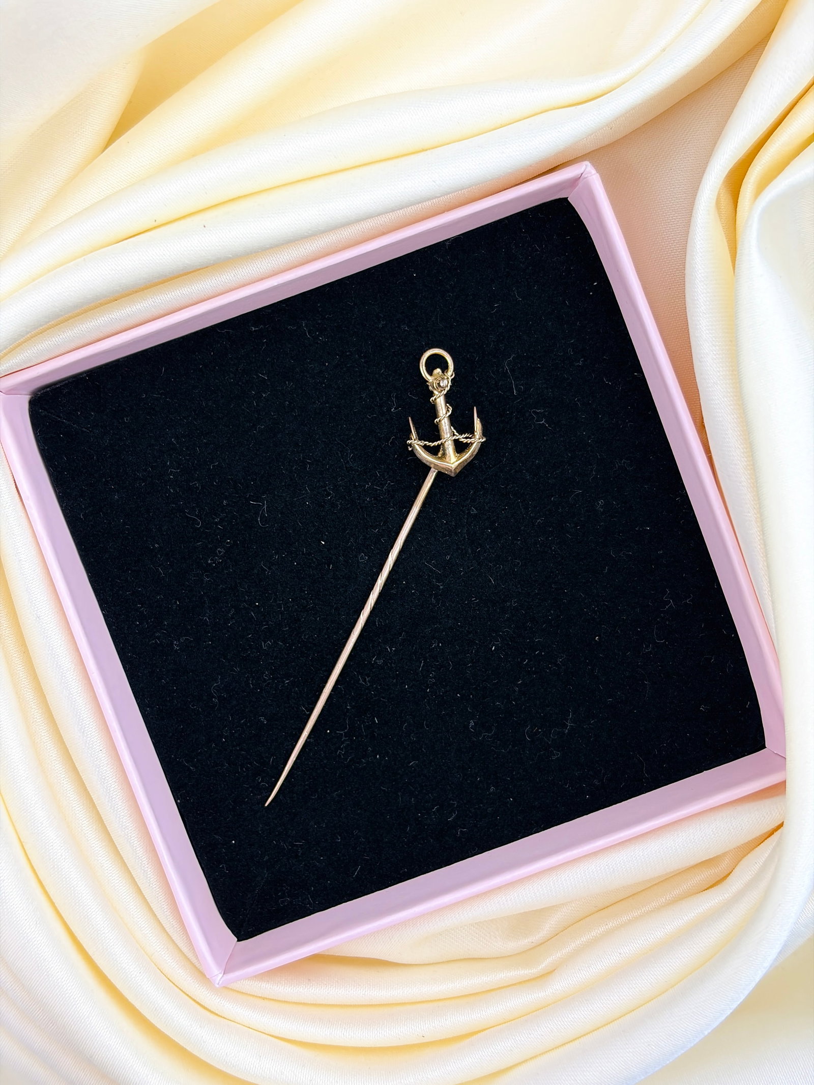 ANTIQUE 9CT YELLOW GOLD ANCHOR STICK PIN BROOCH - 5