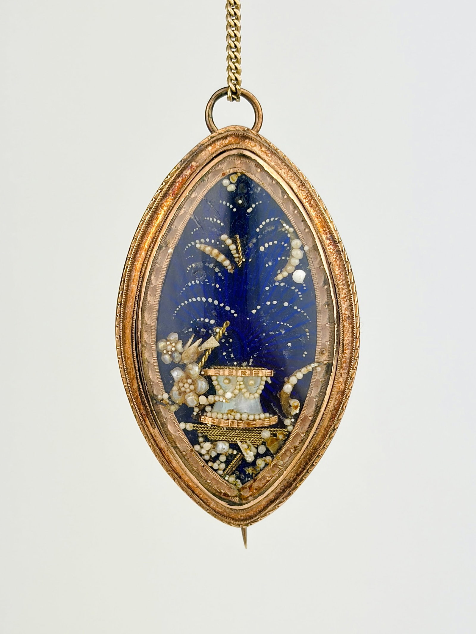 Antique Georgian Pearl, Blue Enamel and Gold Locket Back Mourning Brooch/Pendant: Antique Georgian Pearl, Blue Enamel and Gold Locket Back Mourning Brooch/Pendant Stunning brooch where some pearls are loose within the locket! Amazing.