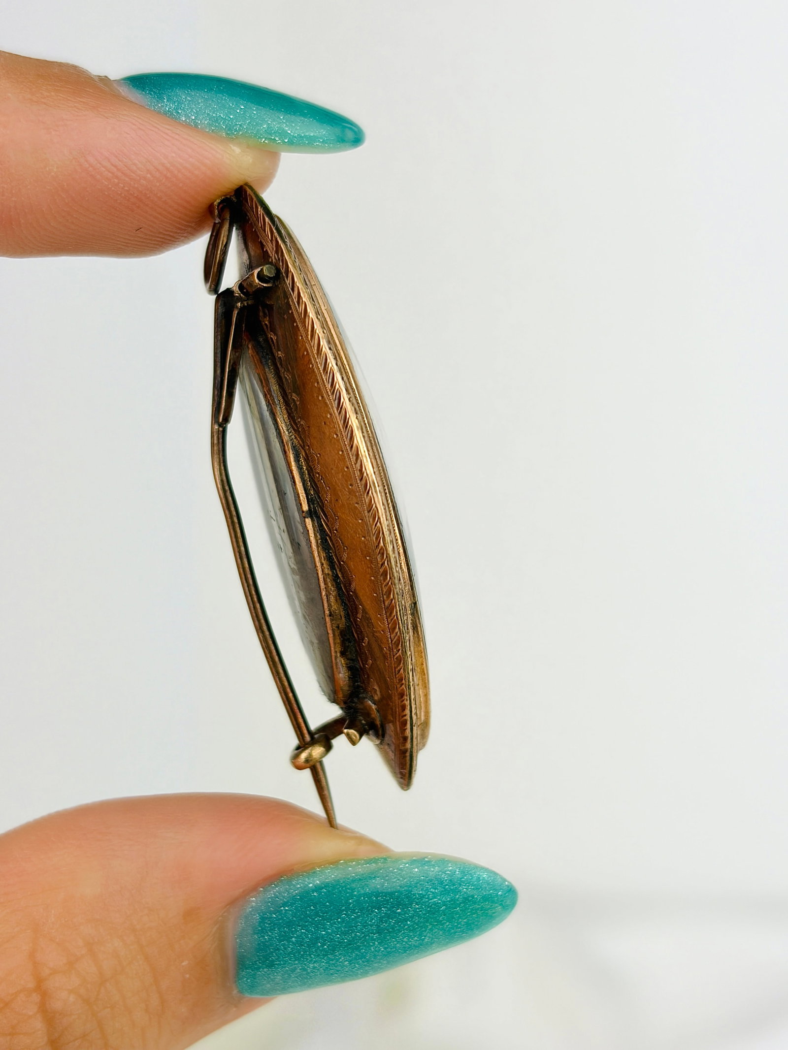 Antique Georgian Pearl, Blue Enamel and Gold Locket Back Mourning Brooch/Pendant - 5