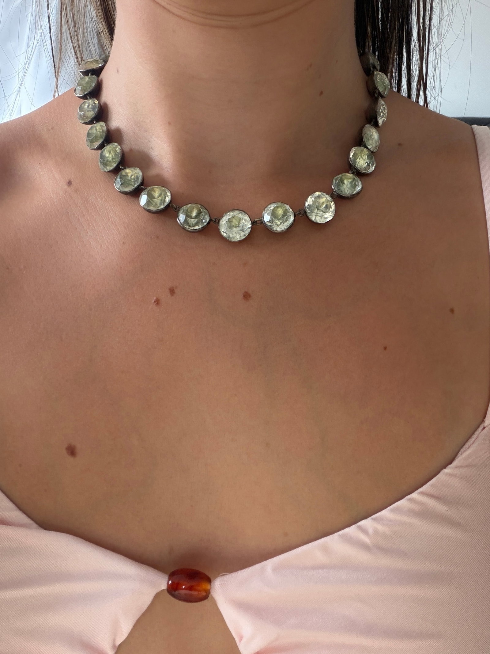 Antique Mid 1800's Silver Paste Riviere Necklace - 5