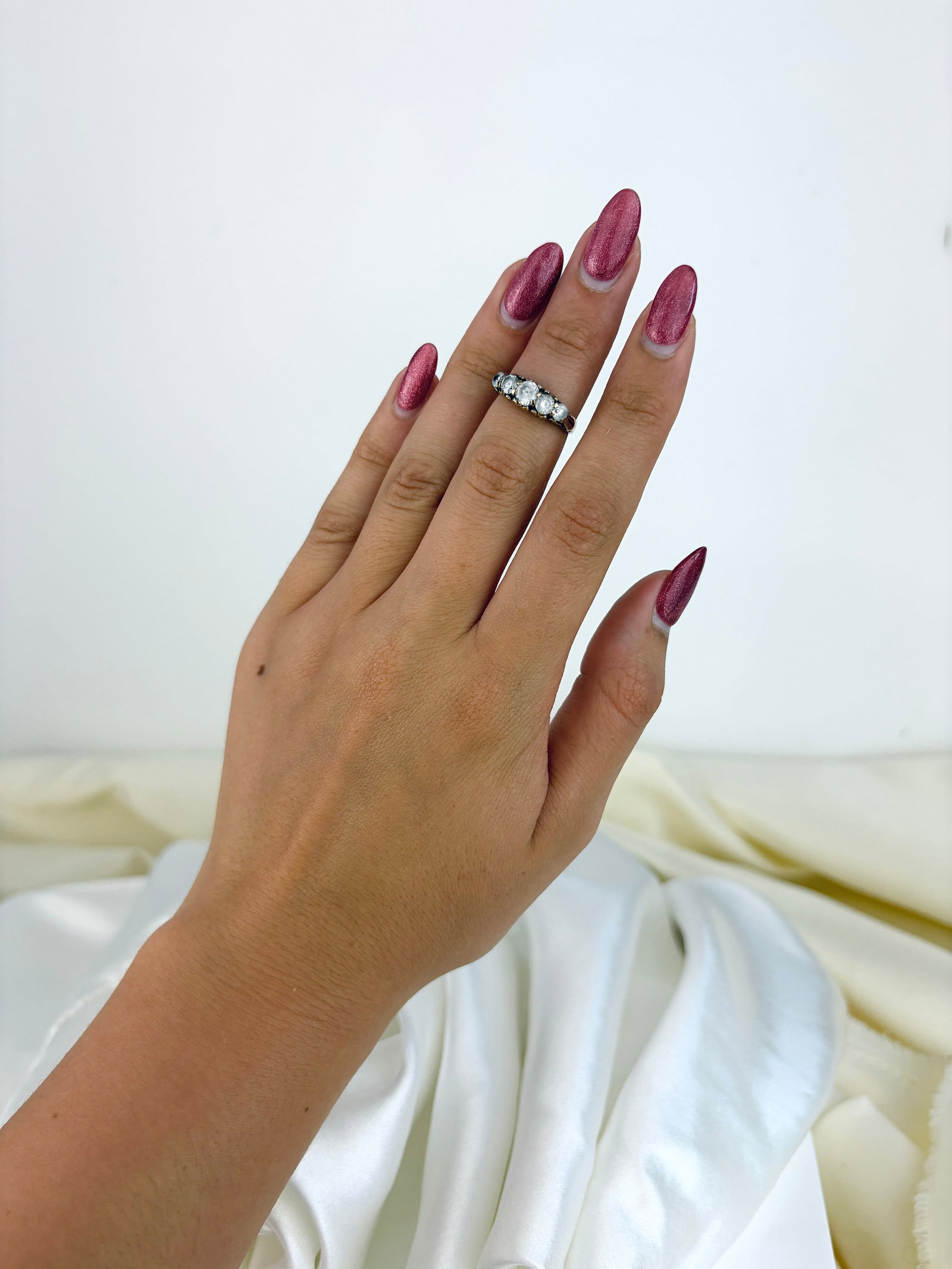 Sweet 9ct Gold Paste Five Stone Ring with Scroll Setting - 7