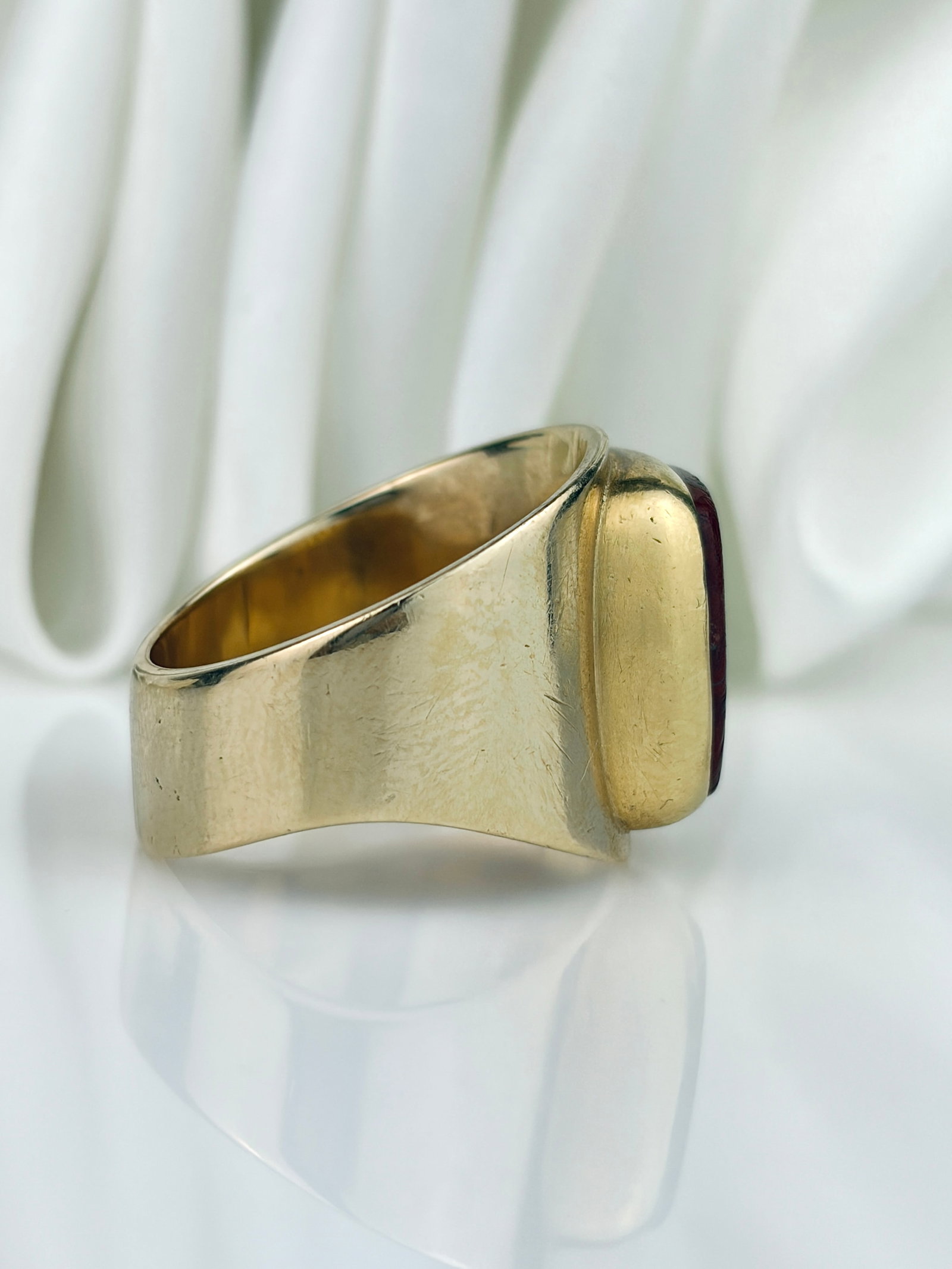 Vintage 14ct Yellow Gold Wide Banded Agate Ring - 2