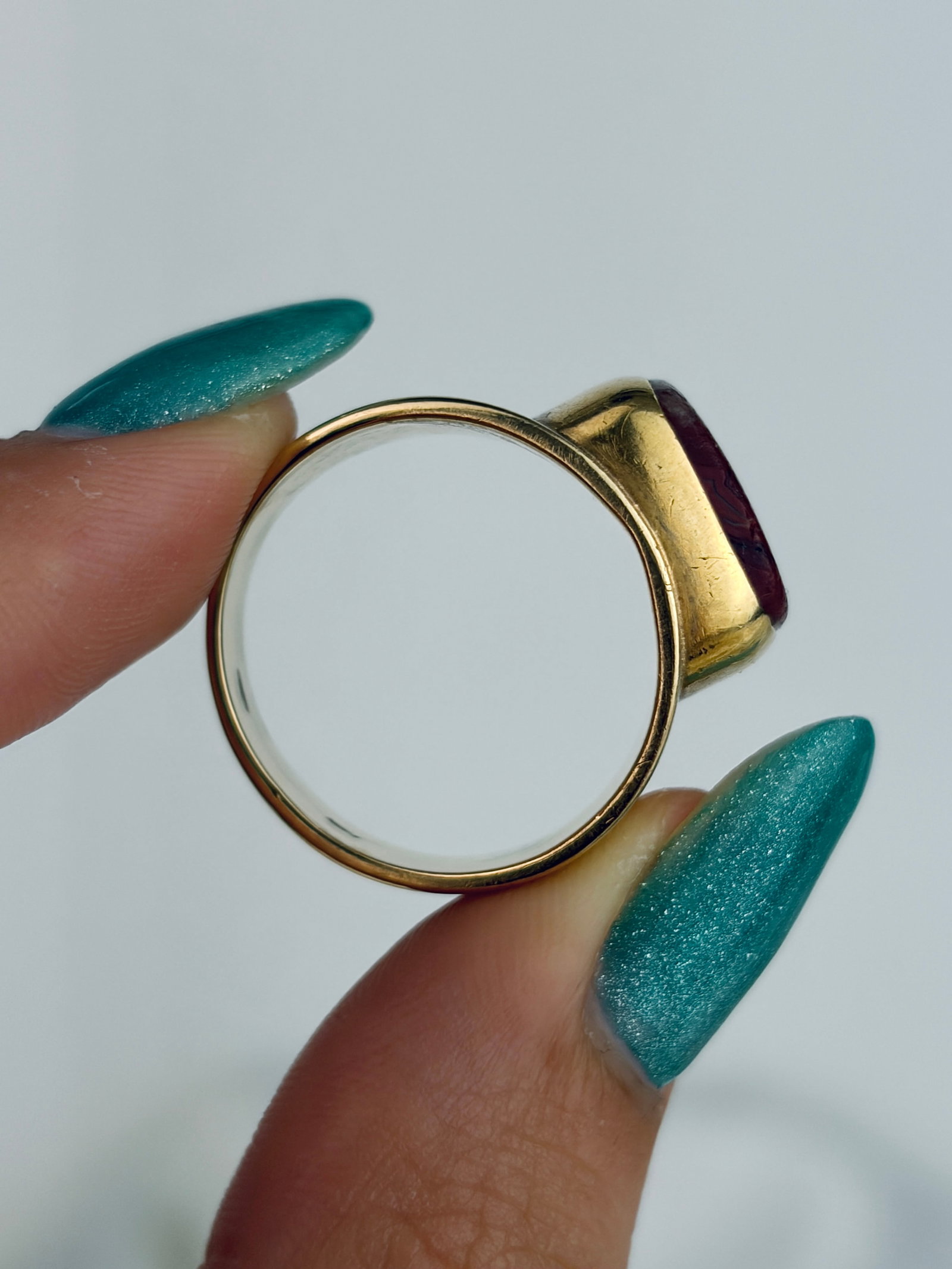 Vintage 14ct Yellow Gold Wide Banded Agate Ring - 6