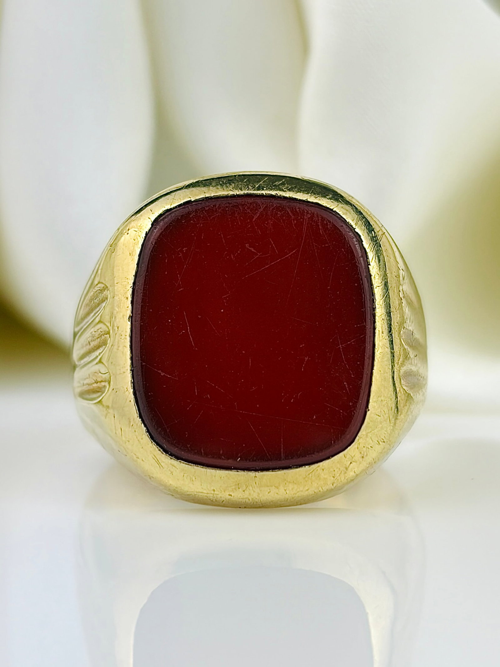 Chunky Vintage Carnelian Signet Ring in Gold: Chunky Vintage Carnelian Signet Ring in Gold