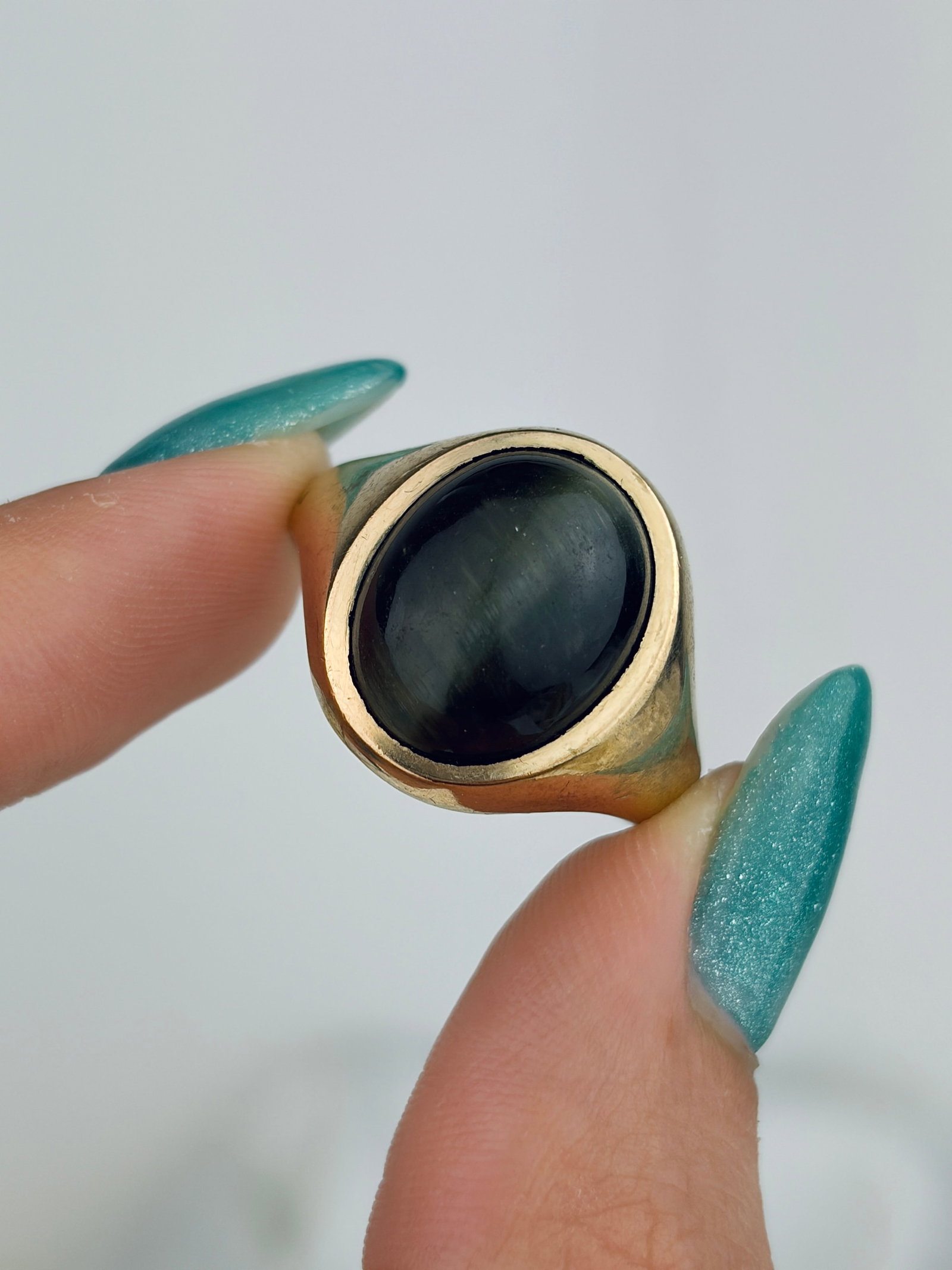 Vintage 9ct Yellow Gold Chrysoberyl Catseye Signet Ring - 5