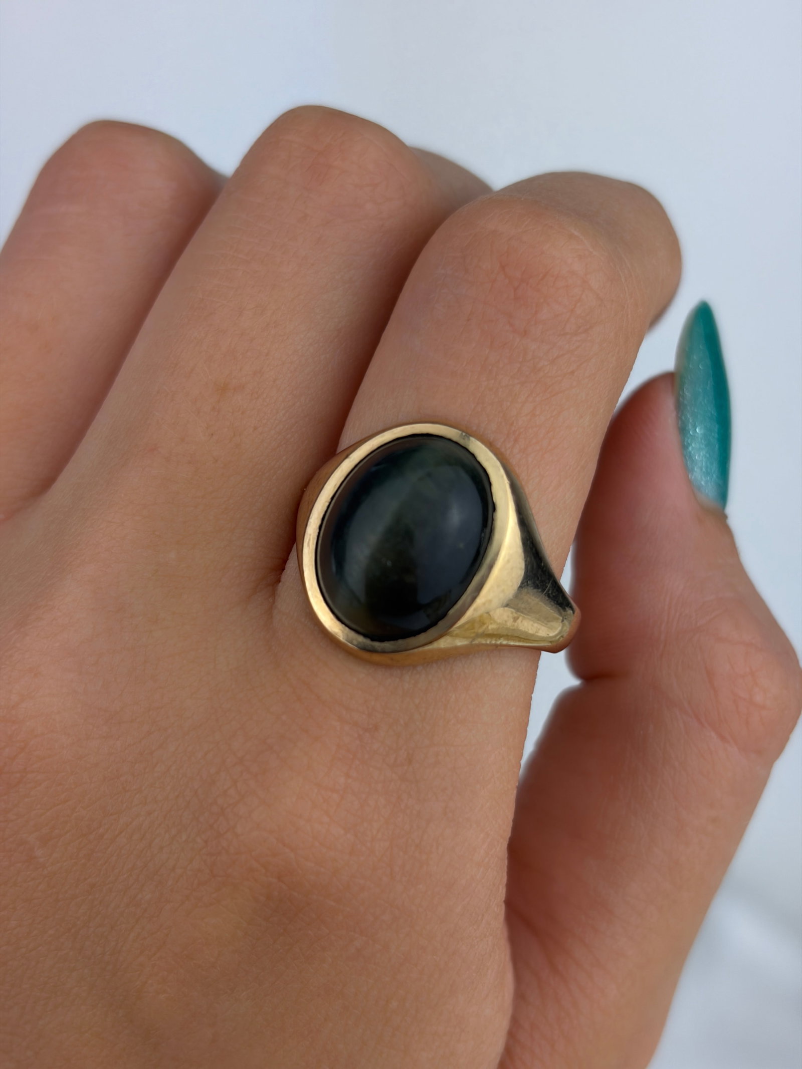 Vintage 9ct Yellow Gold Chrysoberyl Catseye Signet Ring - 8
