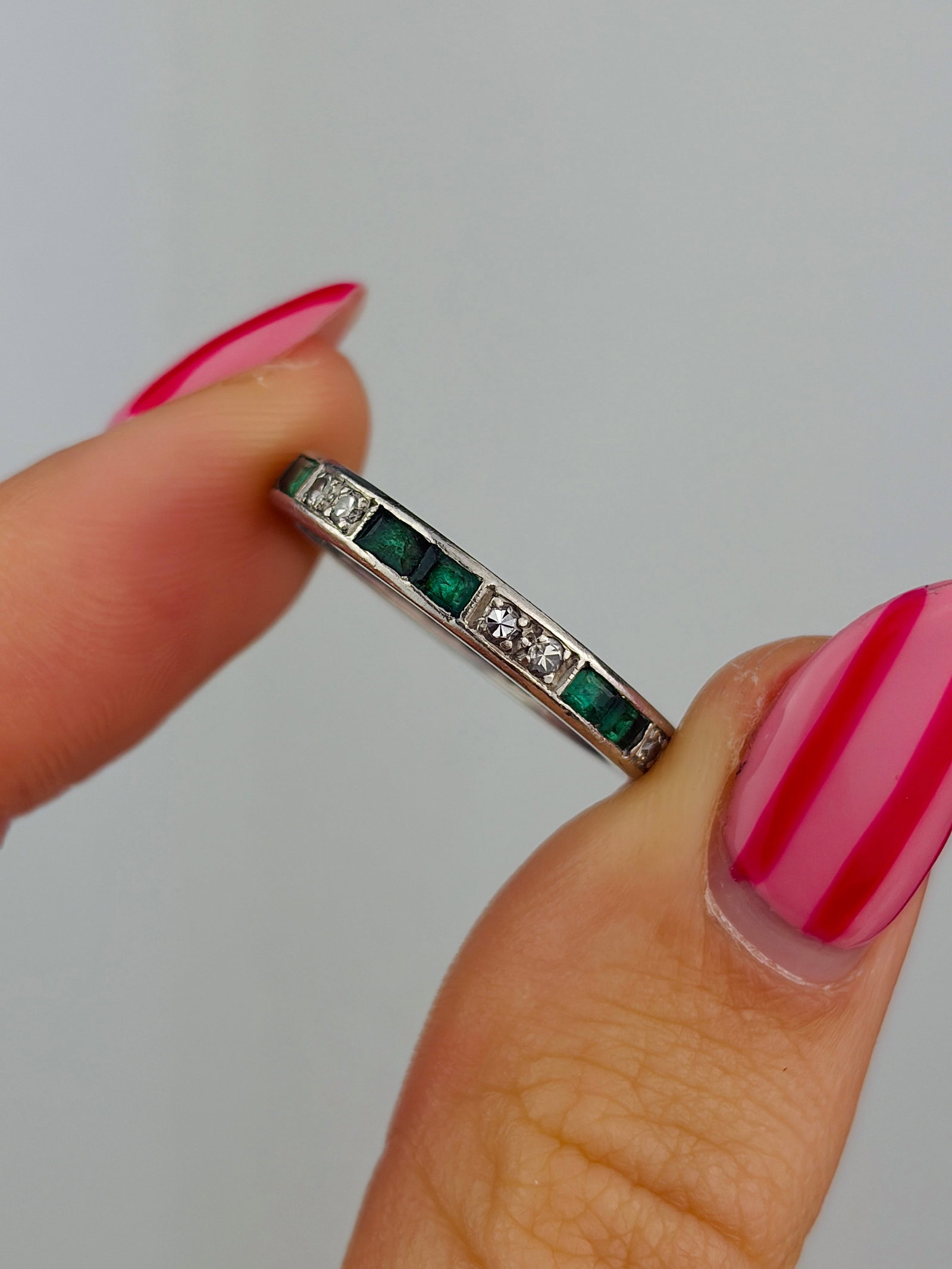 antique emerald and diamond full eternity band ring - 5