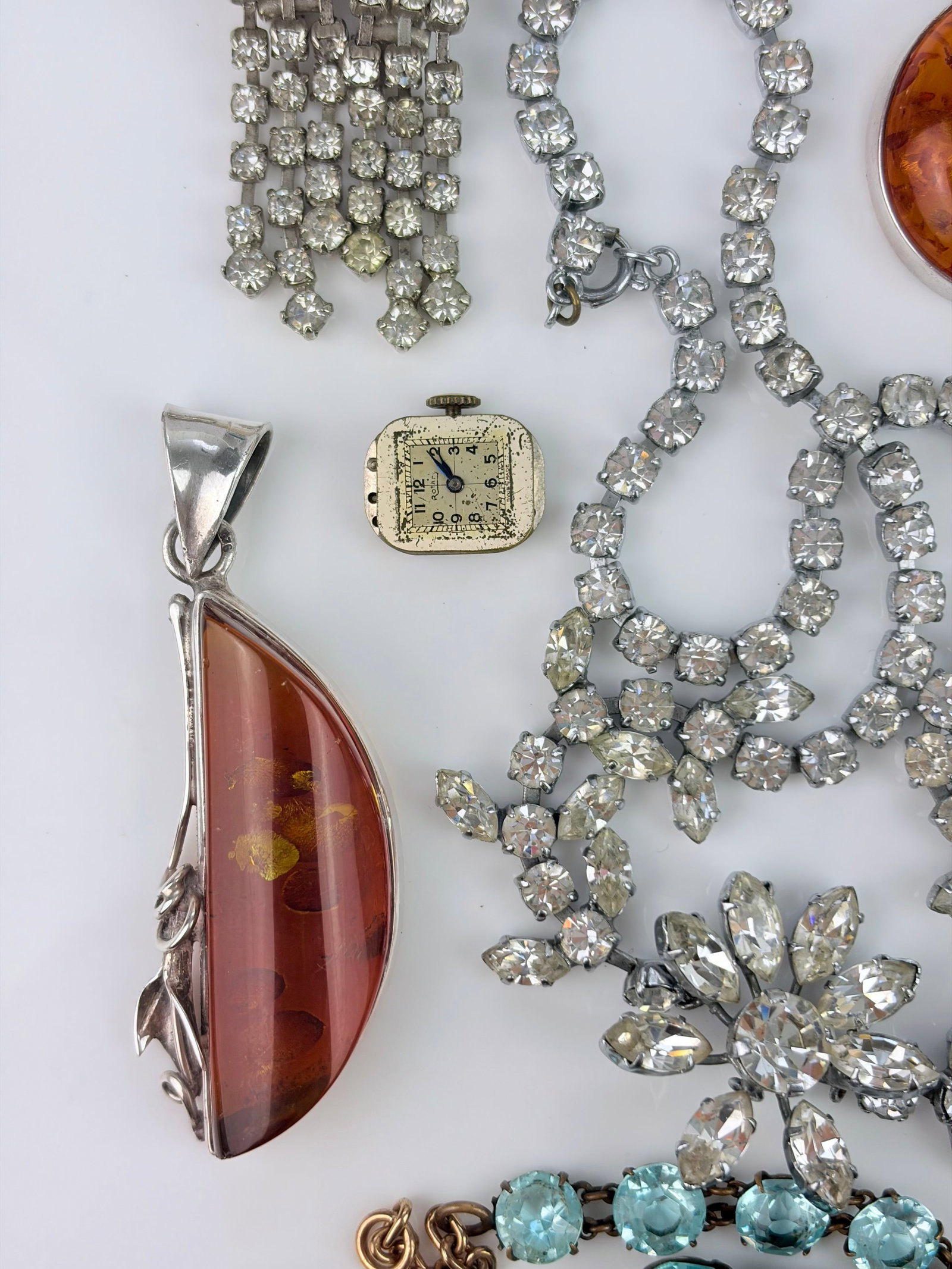 ANTIQUE & VINTAGE MIXED LOT OF JEWELLERY INC SILVER AMBER PENDANT - 3