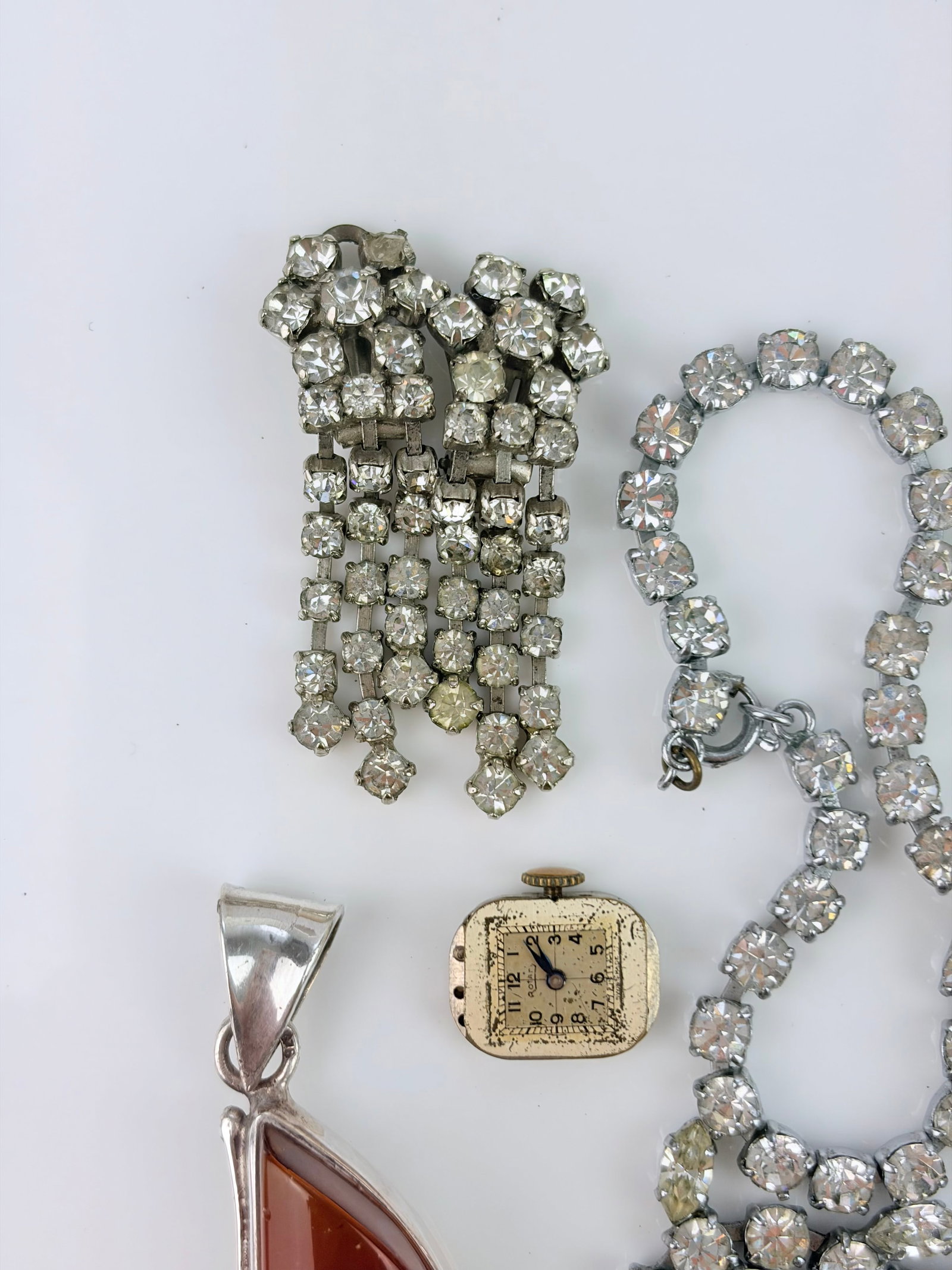 ANTIQUE & VINTAGE MIXED LOT OF JEWELLERY INC SILVER AMBER PENDANT - 5