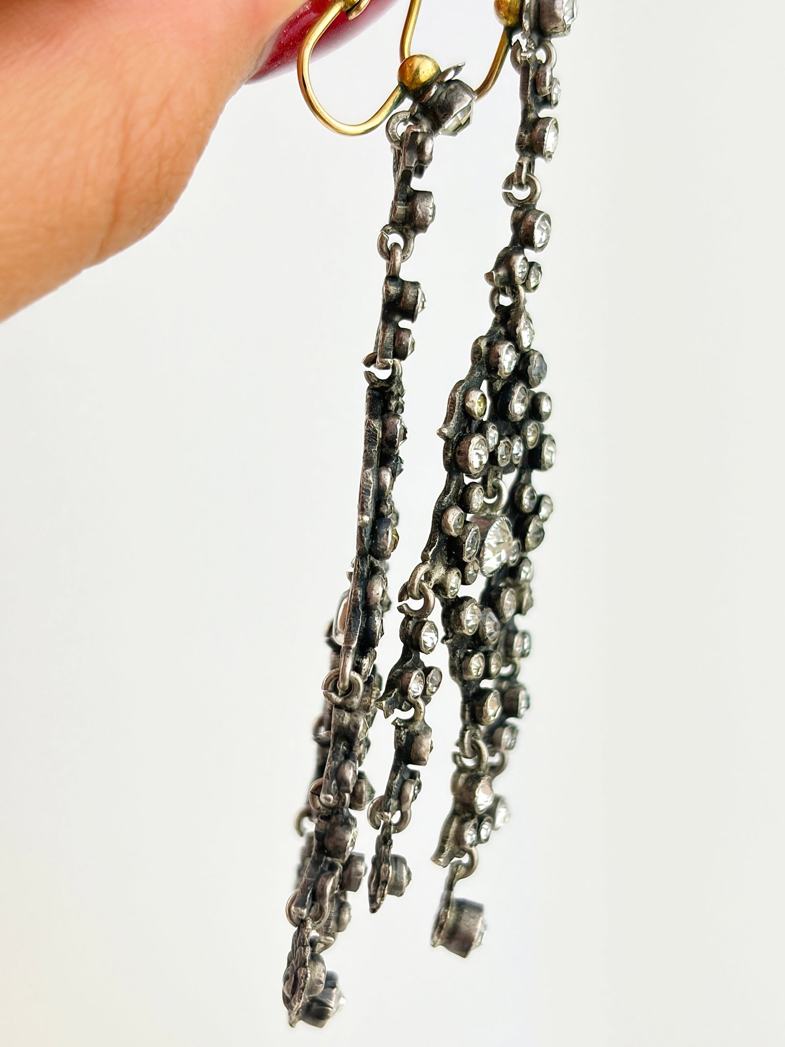 ANTIQUE PASTE DROP EARRINGS IN SILVER WITH GOLD Screw Fittings - 2