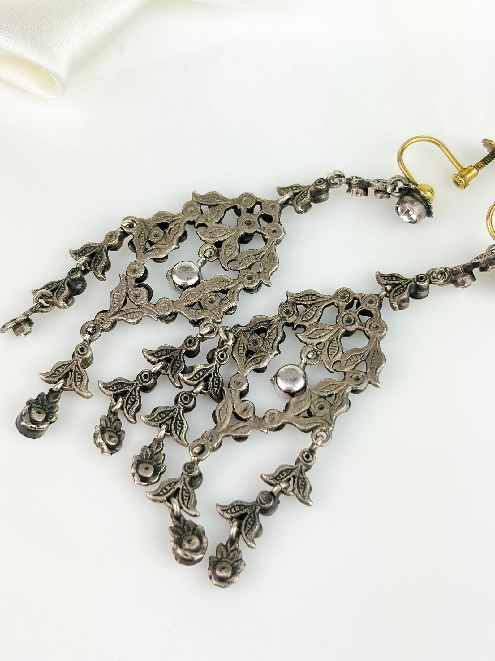 ANTIQUE PASTE DROP EARRINGS IN SILVER WITH GOLD Screw Fittings - 3