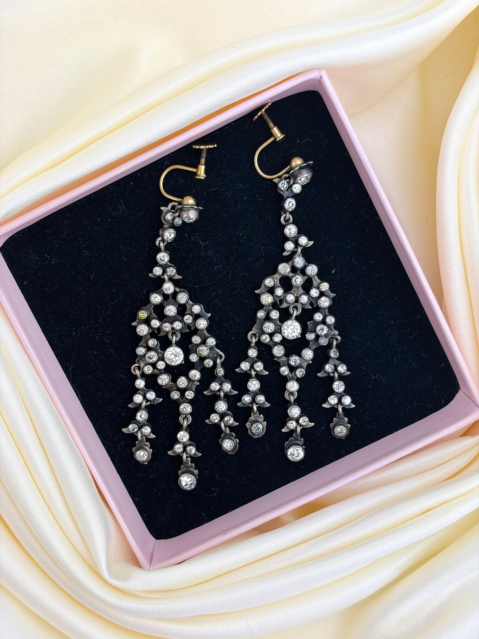 ANTIQUE PASTE DROP EARRINGS IN SILVER WITH GOLD Screw Fittings - 5