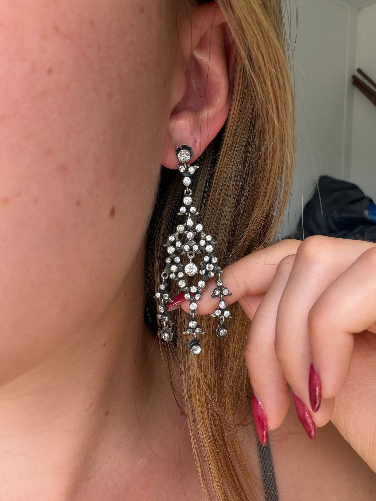 ANTIQUE PASTE DROP EARRINGS IN SILVER WITH GOLD Screw Fittings - 6
