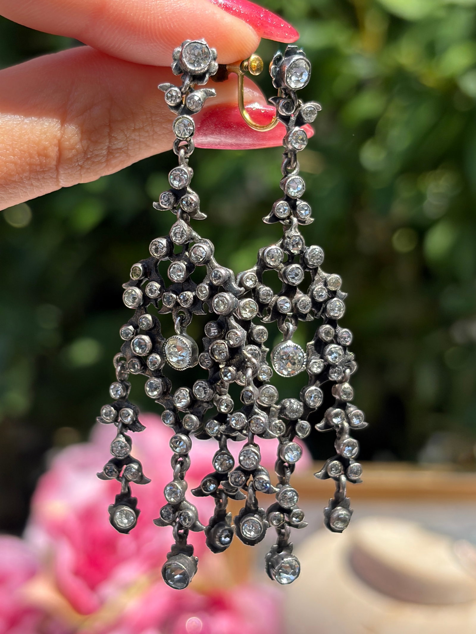 ANTIQUE PASTE DROP EARRINGS IN SILVER WITH GOLD Screw Fittings - 7